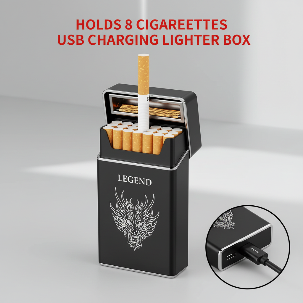 Stylish 2 in 1 USB Rechargeable Cigarette Case with Lighter