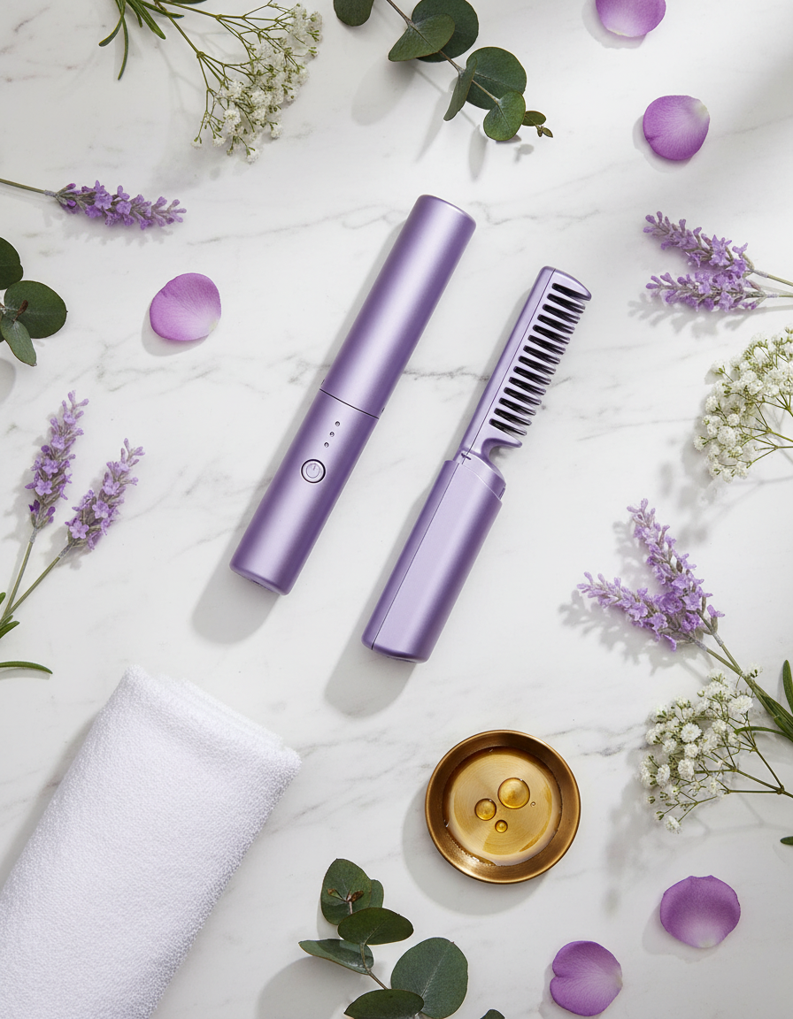 Meneflix Portable Mini Hair Straightener Cordless Rechargeable Mini Adjustable Hair Straightener Hot Comb